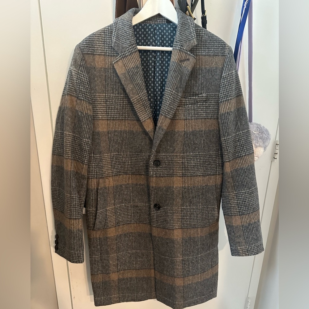Ted Baker Plaid Wool Blend Overcoat